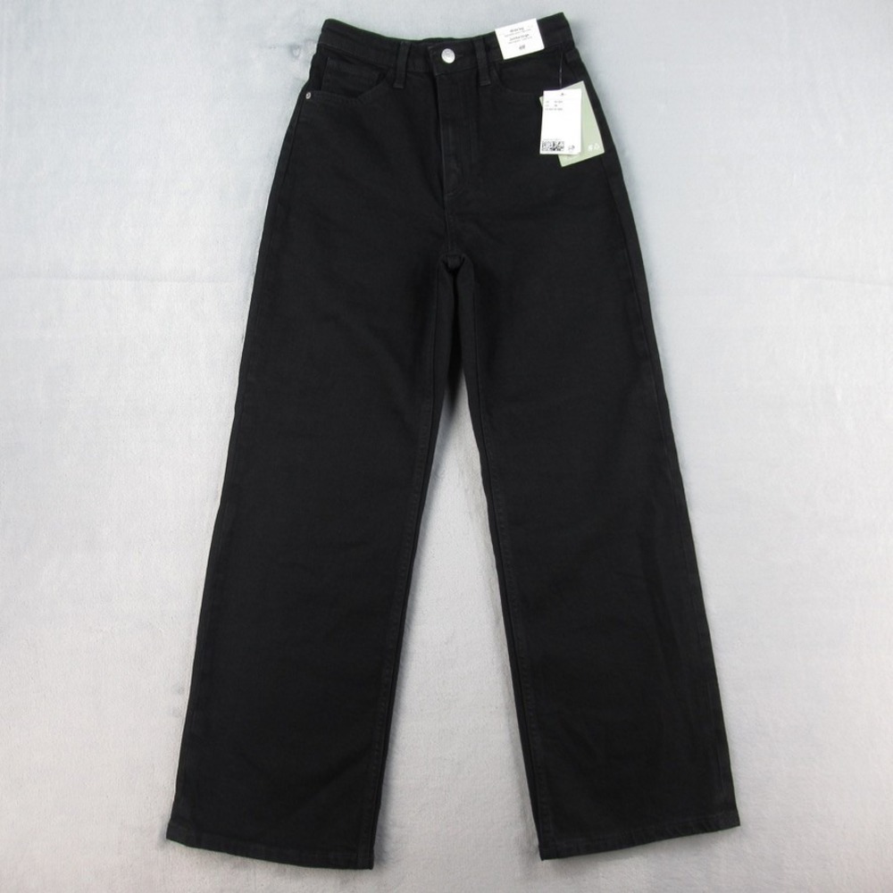 HM Girls Black Wide Leg High Waist Jeans Adjustable Waist Size 14 150/66 NWT
